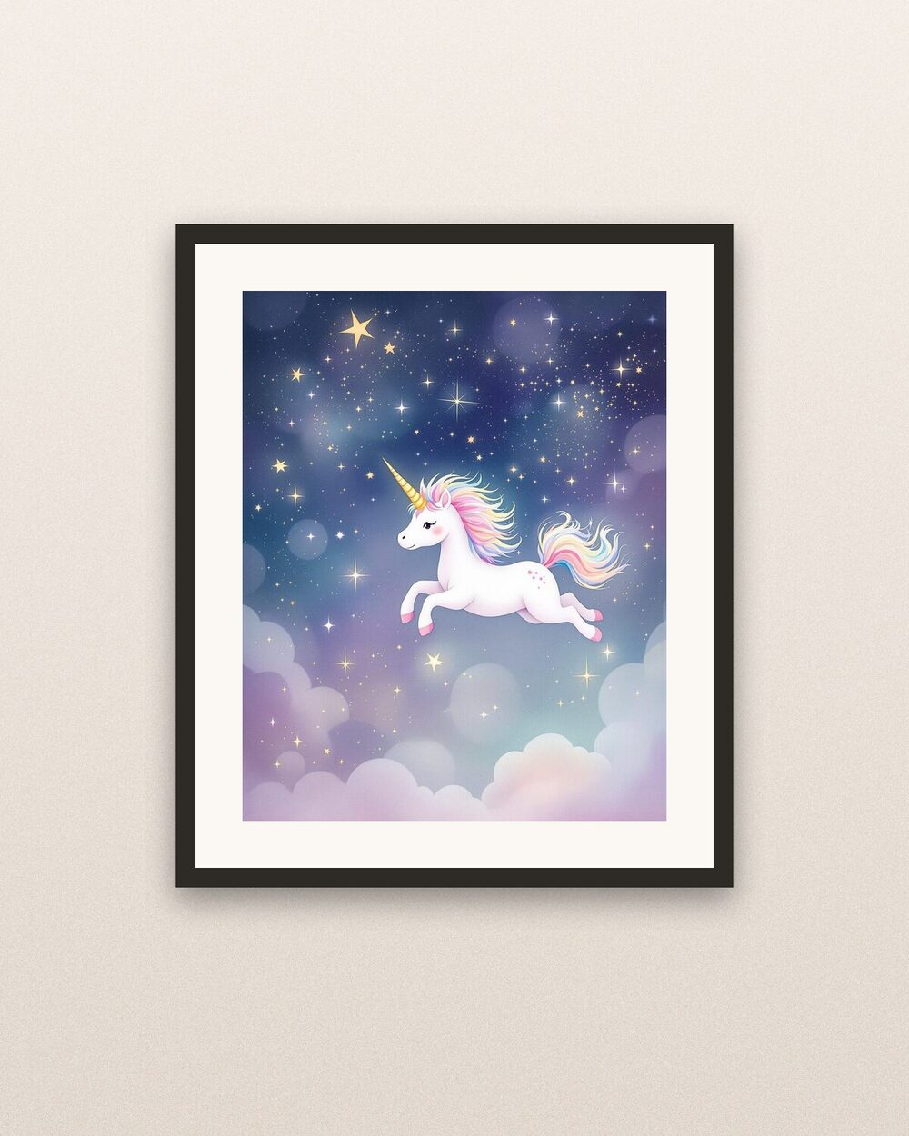 A framed printed artwork on a wall