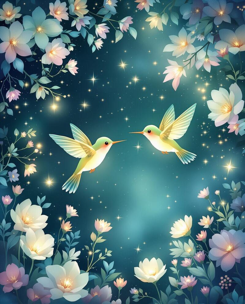 Hummingbird Garden · magical art print by Little Poppin