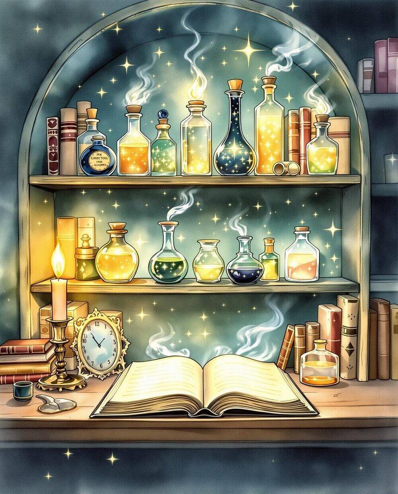 Potions Shelf · magical art print by Little Poppin