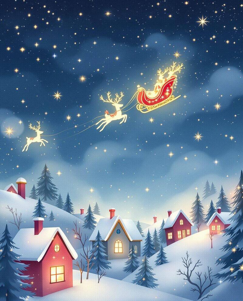 Santa's Sleigh Ride · magical art print by Little Poppin