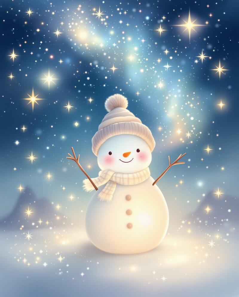 Snowman's Midnight · magical art print by Little Poppin