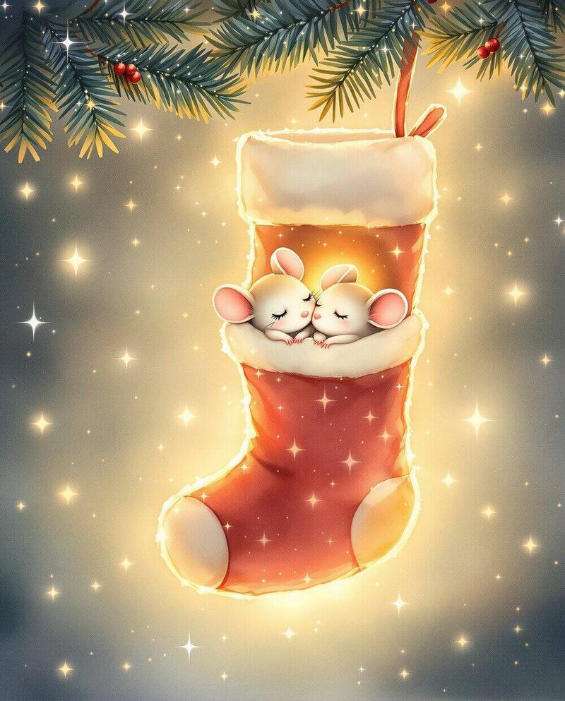 Christmas Mice · magical art print by Little Poppin