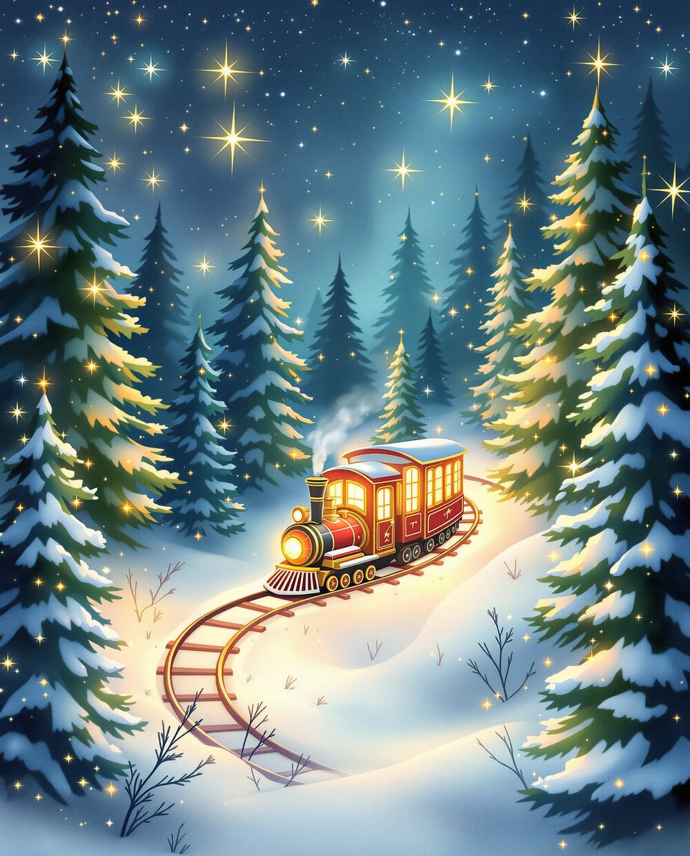 The Christmas Train · magical art print by Little Poppin