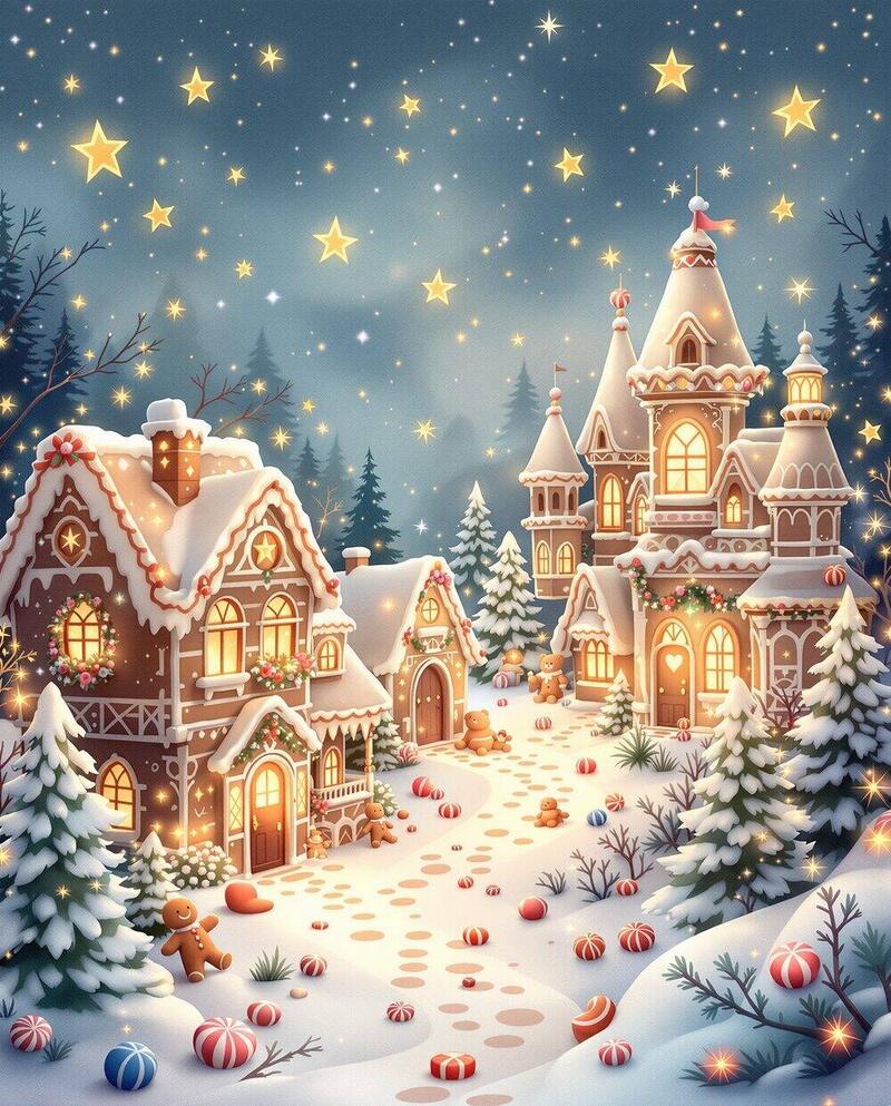 Gingerbread Village · magical art print by Little Poppin