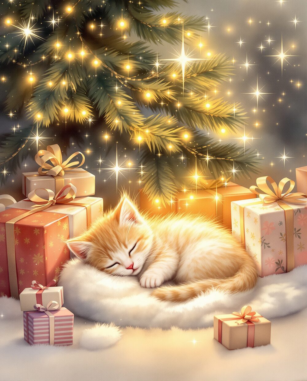 Kitten Under the Tree · magical art print by Little Poppin