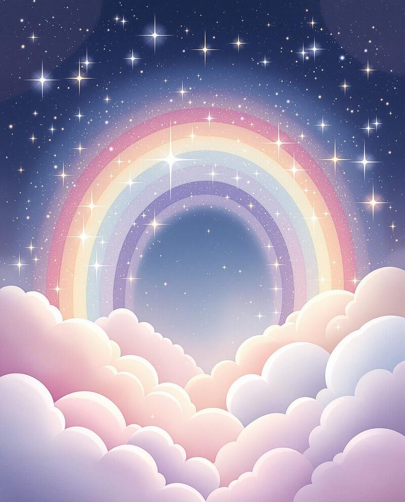 Rainbow & Clouds · magical art print by Little Poppin