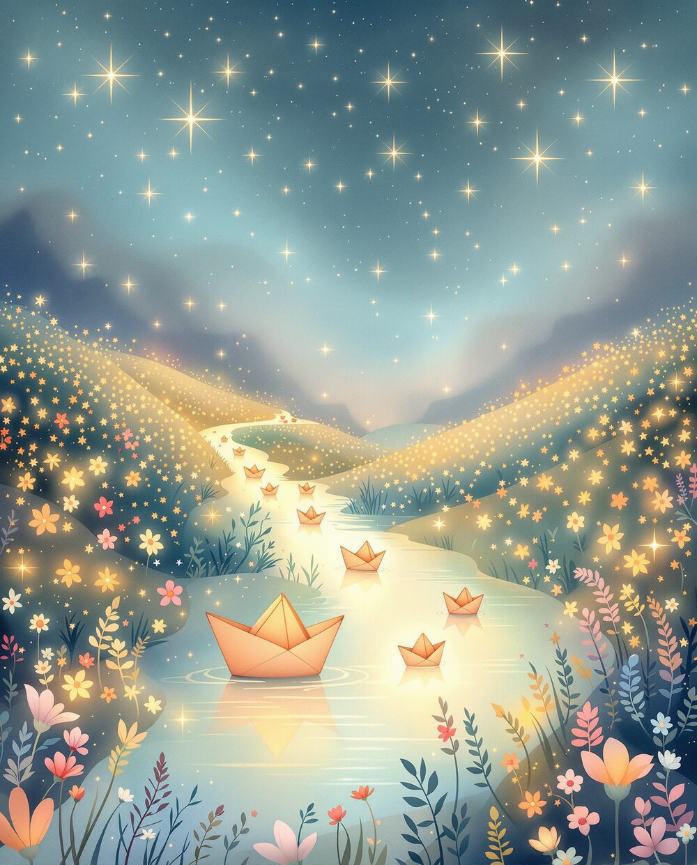 Paper Boat Stream · magical art print by Little Poppin
