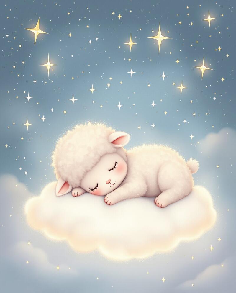 Sleepy Lamb on a Cloud · magical art print by Little Poppin
